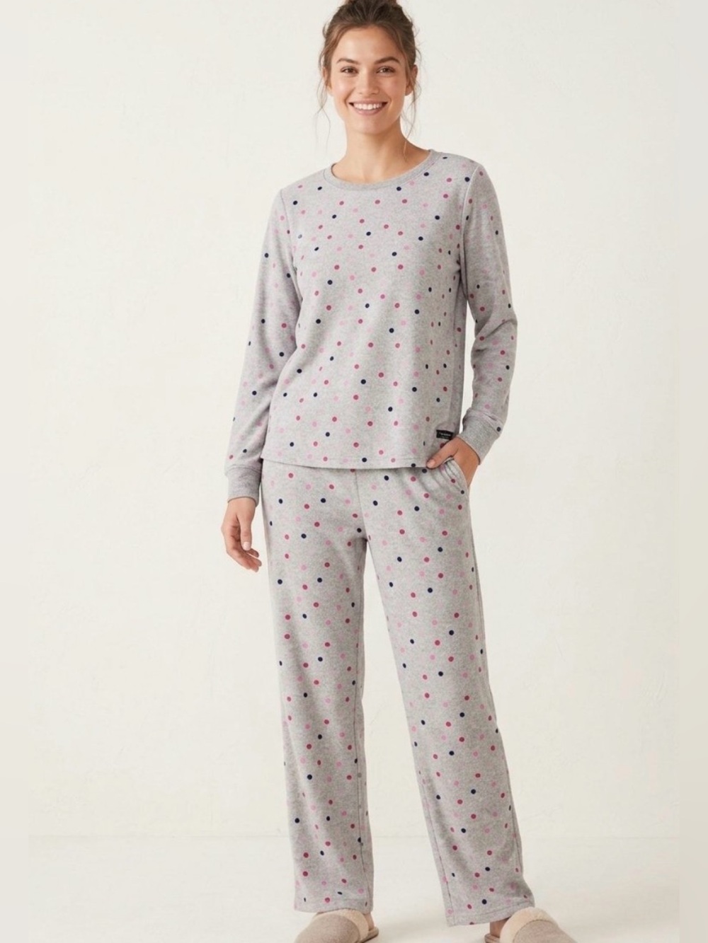 kate spade Gray Pajama Set with Pink and Navy Polka Dots